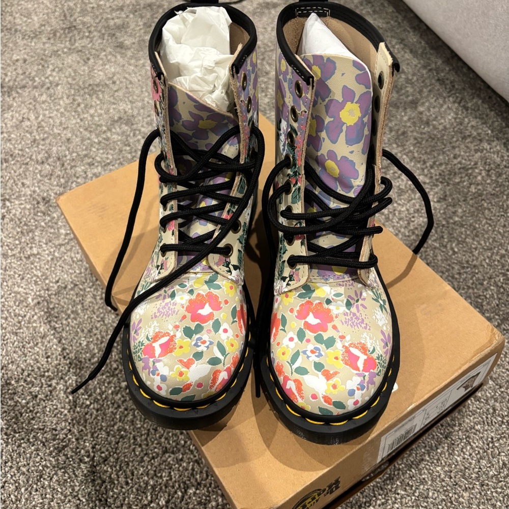Dr. Martens Parchment Beige Floral Boots